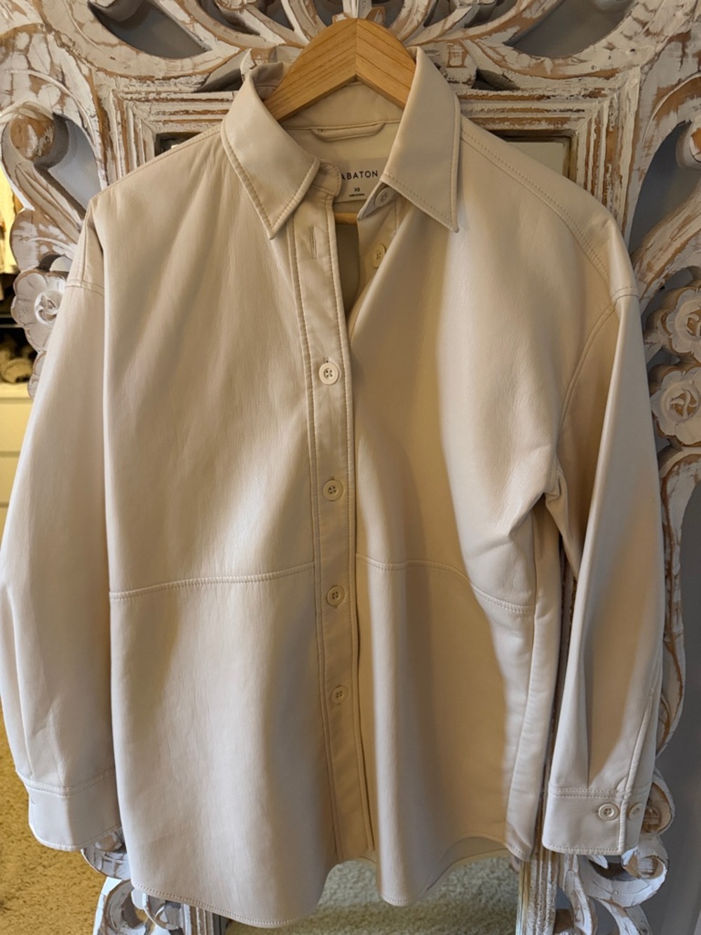 Babaton Cream Leather Button-Up Jacket